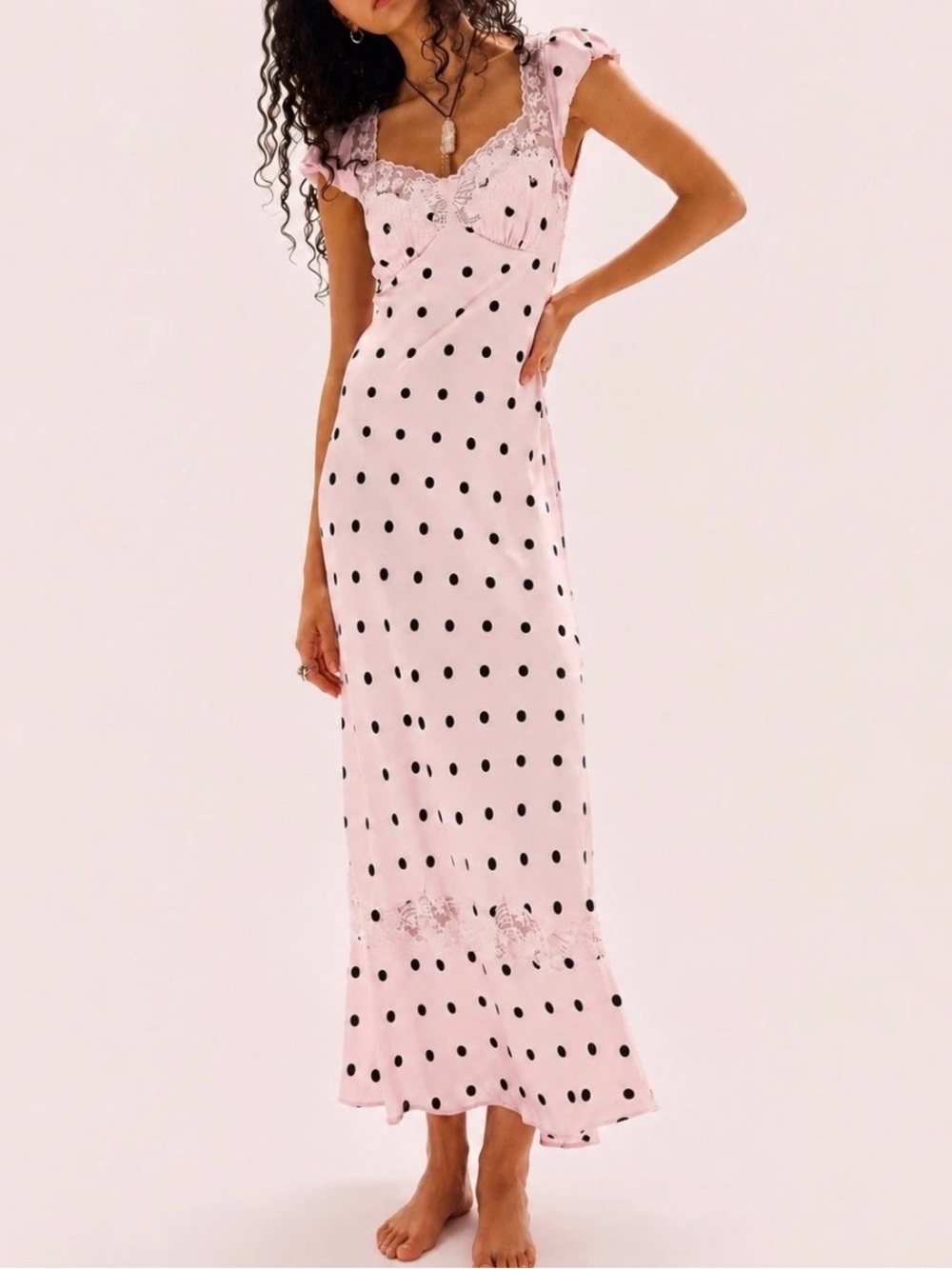 Free People Butterfly Babe Pink and Black Polkadot Maxi Dress